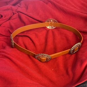 Brown Leather Belt with Silver Buckles